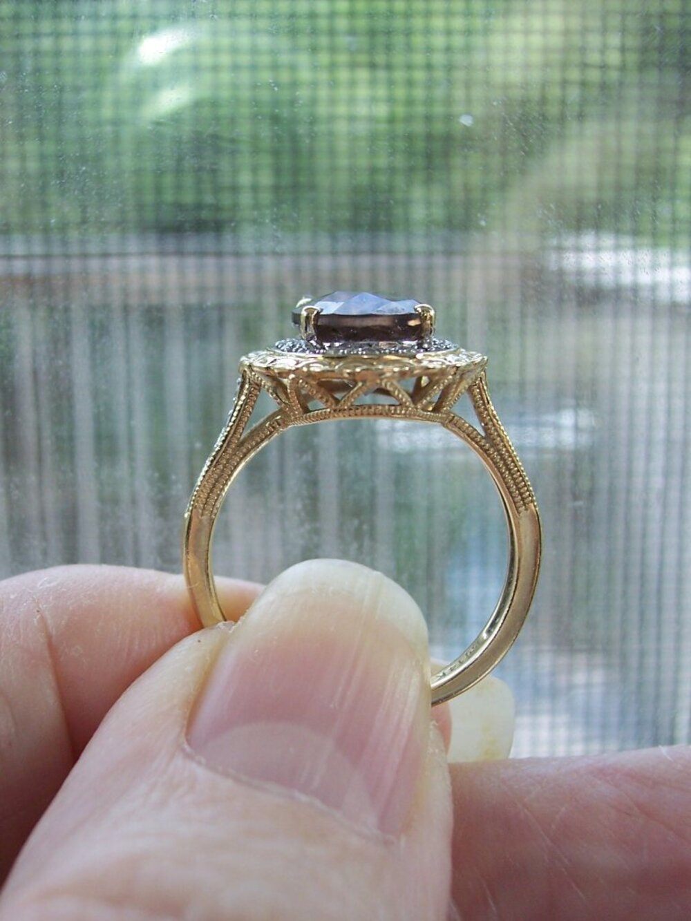 14K Yellow Gold Smoky Quartz & Diamond Halo Ring Women's Size 7 - Picture 6 of 12